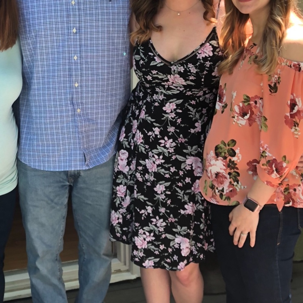 COPY - Lulu's Black Floral Dress with Slit